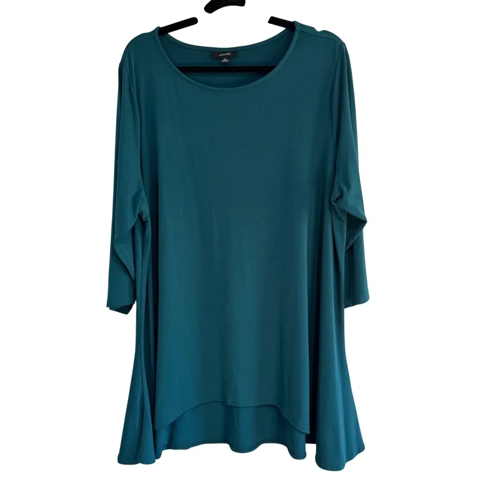 Alfani Womens 3X Teal‎ Green High Low Tunic Top 3/4 Sleeve Scoop Neck Stretch
